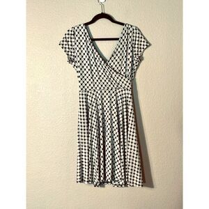 Gilli Anwen Off White Black Faux Wrap A Line Jersey Dress Women Medium NWT